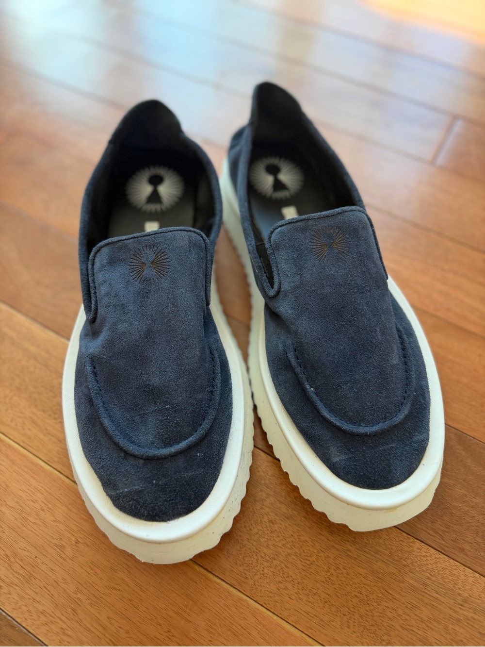 Men's Navy Suede Slip-On Loafers with White Platform Sole